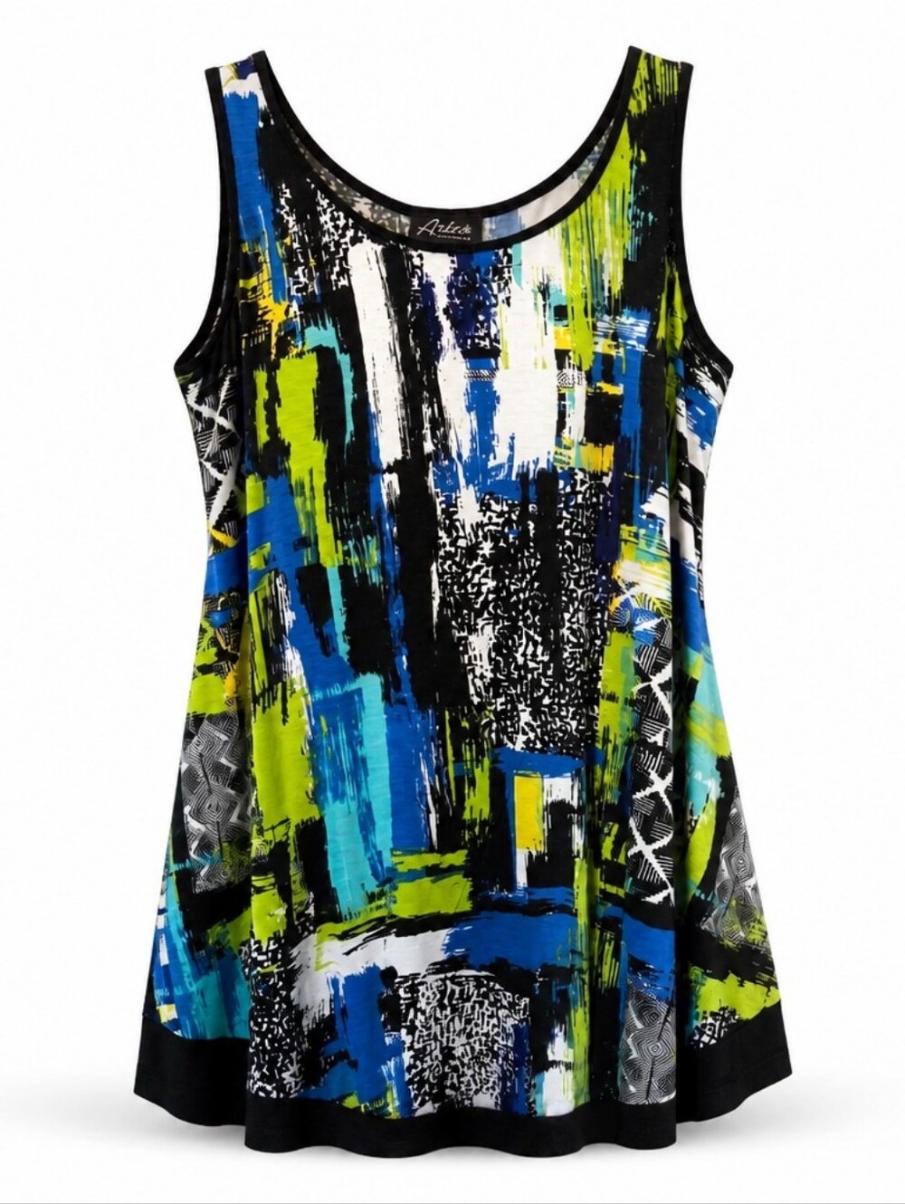 Artex Fashions Sleeveless Abstract Print Tank Top - Blue/Green. #265